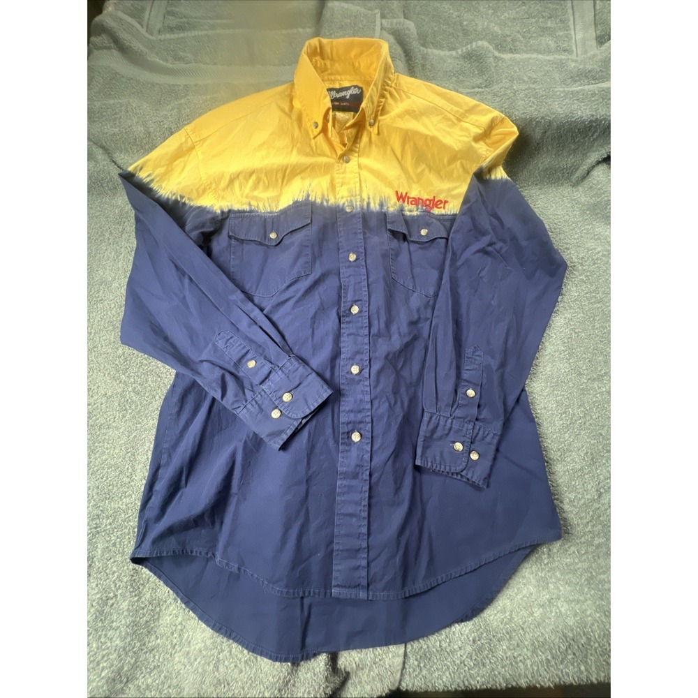 Wrangler Western Long Sleeve Shirt Adult Size M Blue Yellow Tie Dye Embroidered